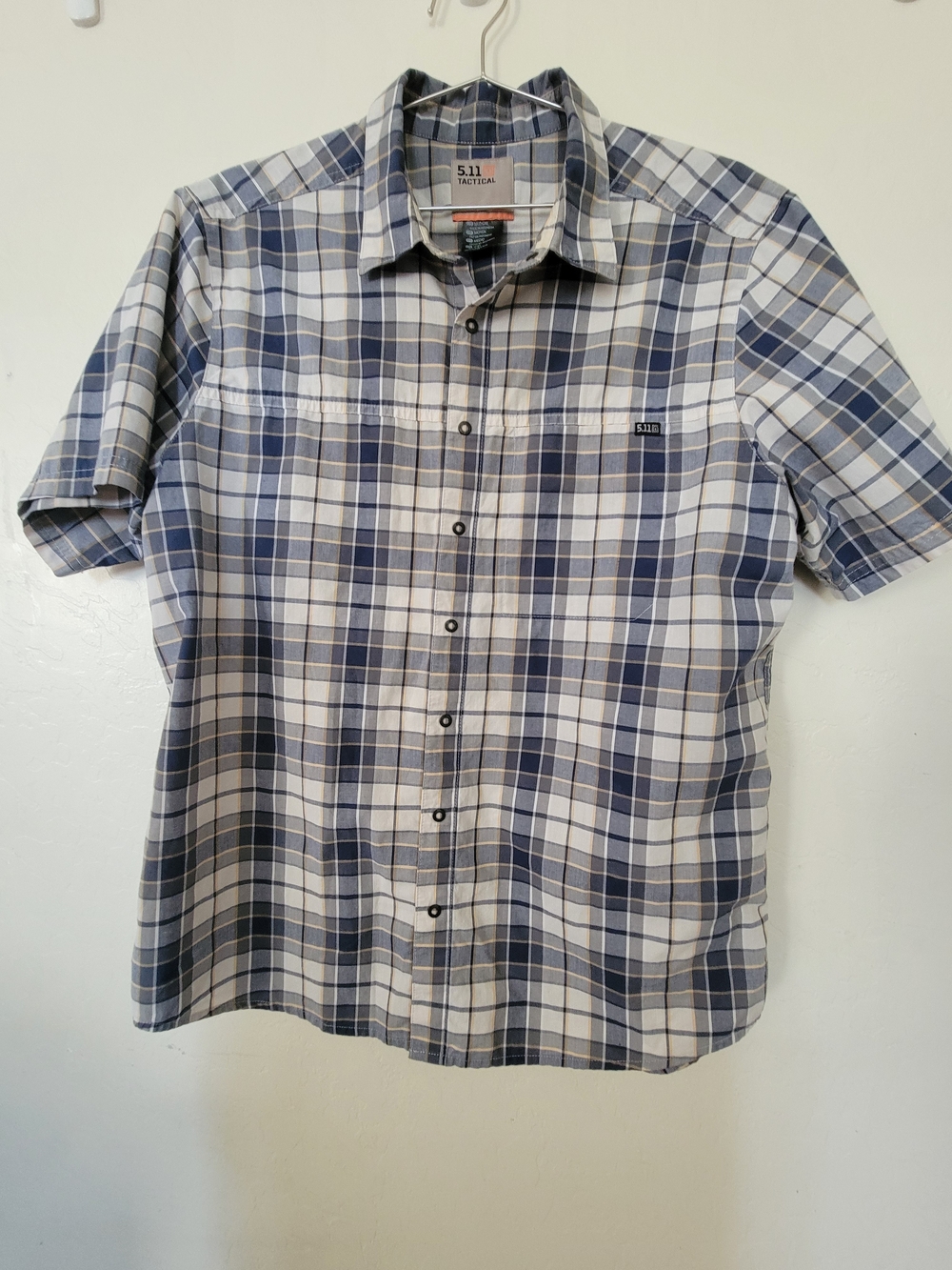 5.11 Tactical Men’s Navy and White Plaid Short Sleeve Button-Up Shirt